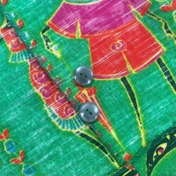 Vintage l 60s M Novelty Tribal Fashionista Kitty Black Cat Cuff Sleeve Blouse - Picture 13 of 16